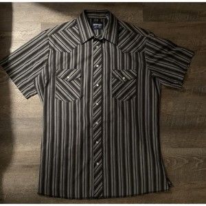 Wrangler Western Pearl Snap Shirt Mens Large Silver Metal Stripes